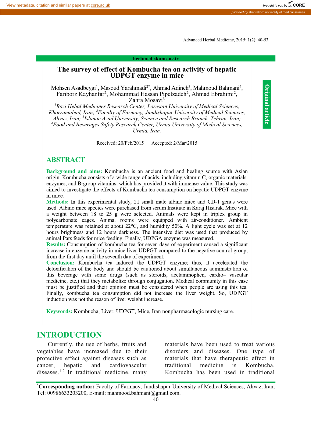 The Survey of Effect of Kombucha Tea on Activity of Hepatic UDPGT