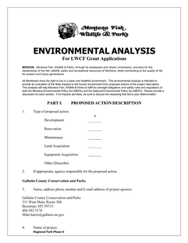 ENVIRONMENTAL ANALYSIS for LWCF Grant Applications