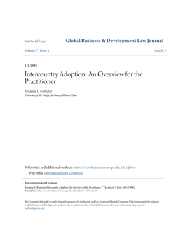 Intercountry Adoption: an Overview for the Practitioner Rosanne L