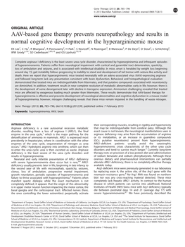 AAV-Based Gene Therapy Prevents Neuropathology and Results in Normal Cognitive Development in the Hyperargininemic Mouse
