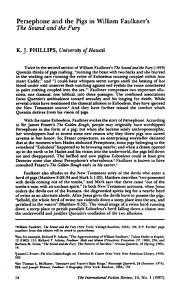 Persephone and the Pigs in William Faulkner's the Sound and the Fury