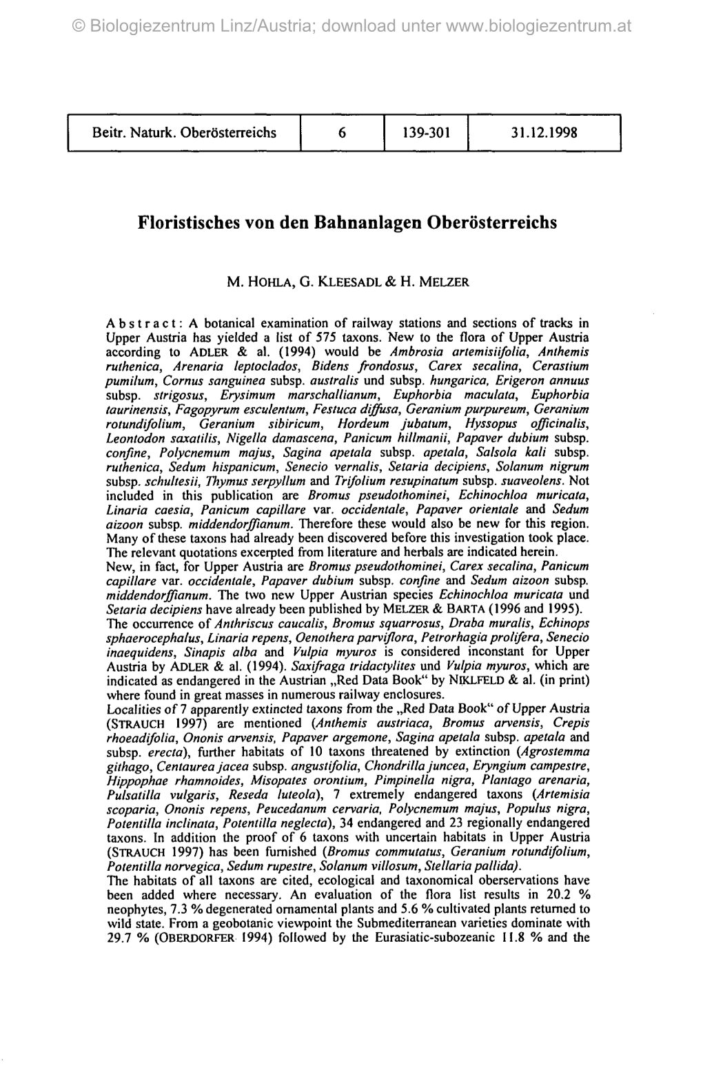 Floristisches Von Den Bahnanlagen Oberösterreichs