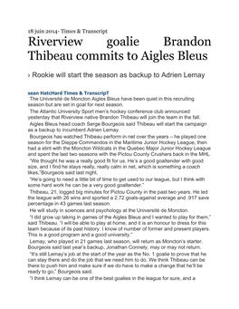 Riverview Goalie Brandon Thibeau Commits to Aigles Bleus