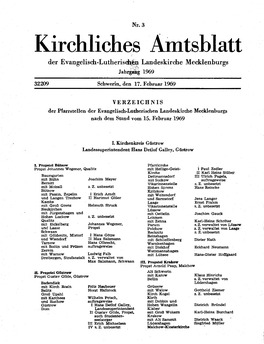 Kirchliches Amtsblatt Der Evangelisd:I-Lutherisdt;~ Landeskirche Mecklenburgs Jahrg~ 1969
