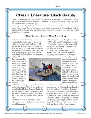 Classic Literature: Black Beauty Black Beauty Is the Story of a Black Horse in England in the 1800S