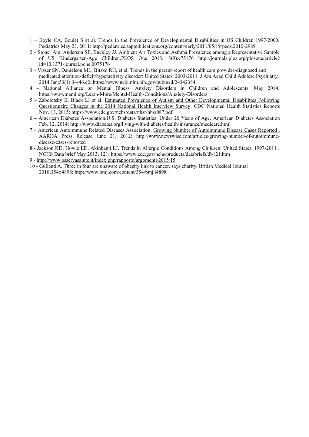 1 Boyle CA, Boulet S Et Al. Trends in the Prevalence of Developmental Disabilities in US