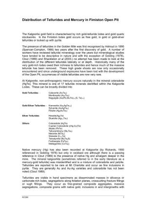 Appendix F1 Distribution of Tellurides and Mercury in Fimiston Open