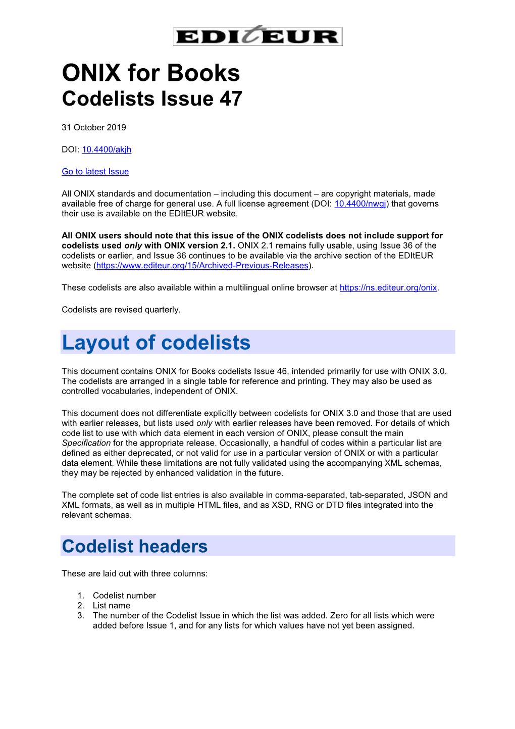 ONIX for Books Codelists Issue 47