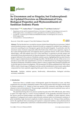 So Uncommon and So Singular, but Underexplored: an Updated Overview on Ethnobotanical Uses, Biological Properties and Phytoconstituents of Sardinian Endemic Plants