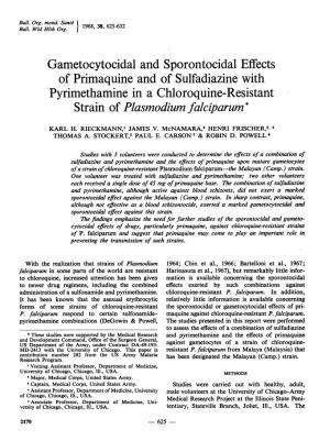 Gametocytocidal and Sporontocidal Effects Pyrimethamine in A