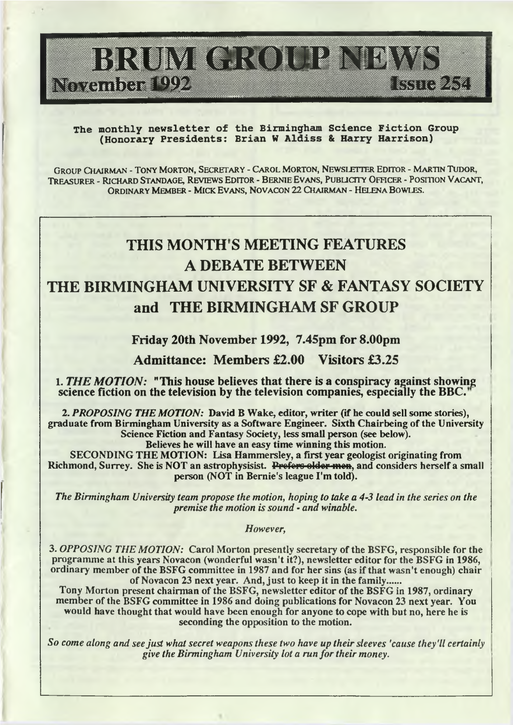 Birmingham Science Fiction Group Newsletter