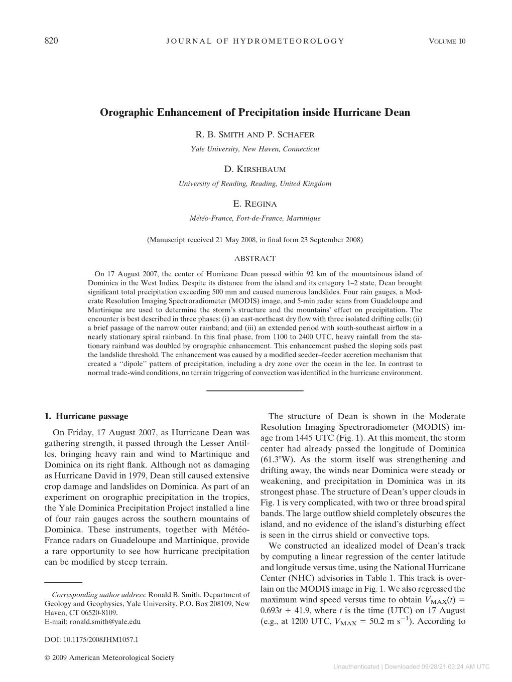 Orographic Enhancement of Precipitation Inside Hurricane Dean