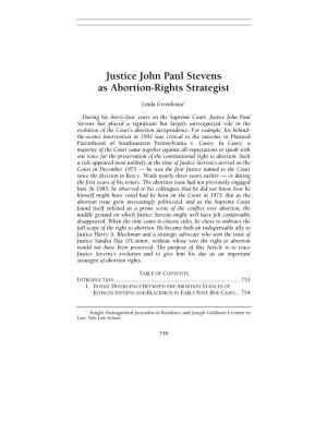 Justice John Paul Stevens As Abortion-Rights Strategist