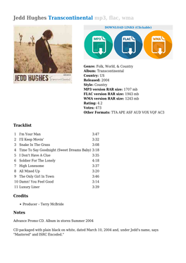 Jedd Hughes Transcontinental Mp3, Flac, Wma