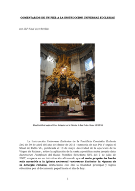 Comentarios De Un Fiel a La Instrucción Universae Ecclesiae.Jlf