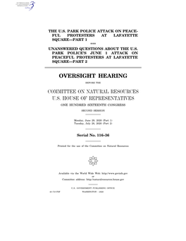 Oversight Hearing Committee on Natural Resources U.S. House of Representatives