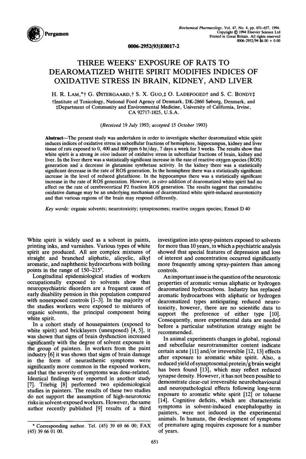 Three Weeks' Exposure of Rats to Dearomatized White Spirit Modifies Indices of Oxidative Stress in Brain, Kidney, and Liver