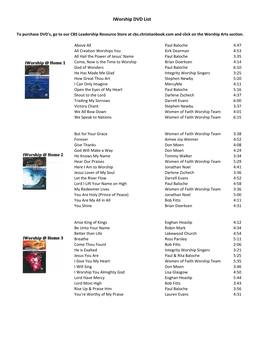 Iworship DVD List