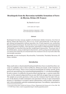 Brachiopods from the Barremian Turbiditic Formations of Serre De Bleyton, Drôme (SE France)