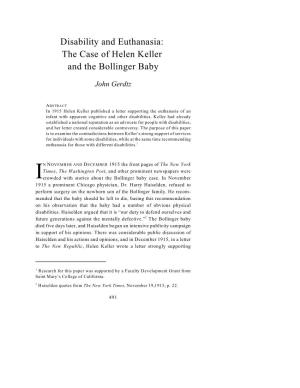 Disability and Euthanasia: the Case of Helen Keller and the Bollinger Baby