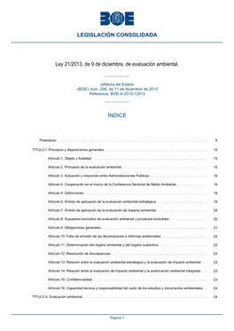 Ley 21/2013, De 9 De Diciembre, De Evaluación Ambiental