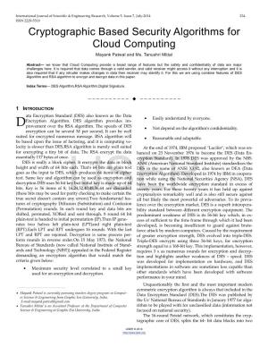 Cryptographic Based Security Algorithms for Coud Computing