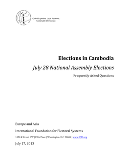 Elections in Cambodia July 28 National Assembly Elections