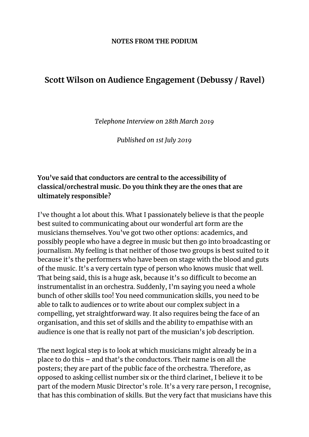 Scott Wilson on Audience Engagement (Debussy / Ravel)