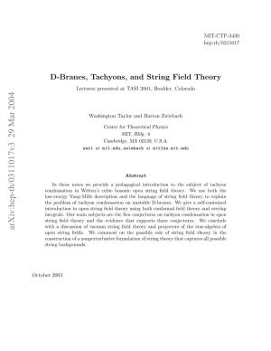 D-Branes, Tachyons, and String Field Theory