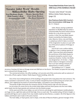 Transcribed Articles from June 12, 1926 Issue of the Exhibitors Herald