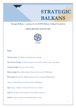 Strategic Balkans – a Project by the NATO Defense College Foundation PRESS REVIEW AUGUST 2020 Index