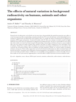 The Effects of Natural Variation in Background Radioactivity on Humans, Animals and Other Organisms