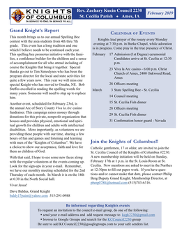 Grand Knight's Report Join the Knights of Columbus!!
