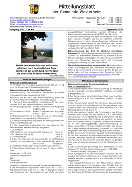 Mitteilungsblatt Der Gemeinde Westerheim