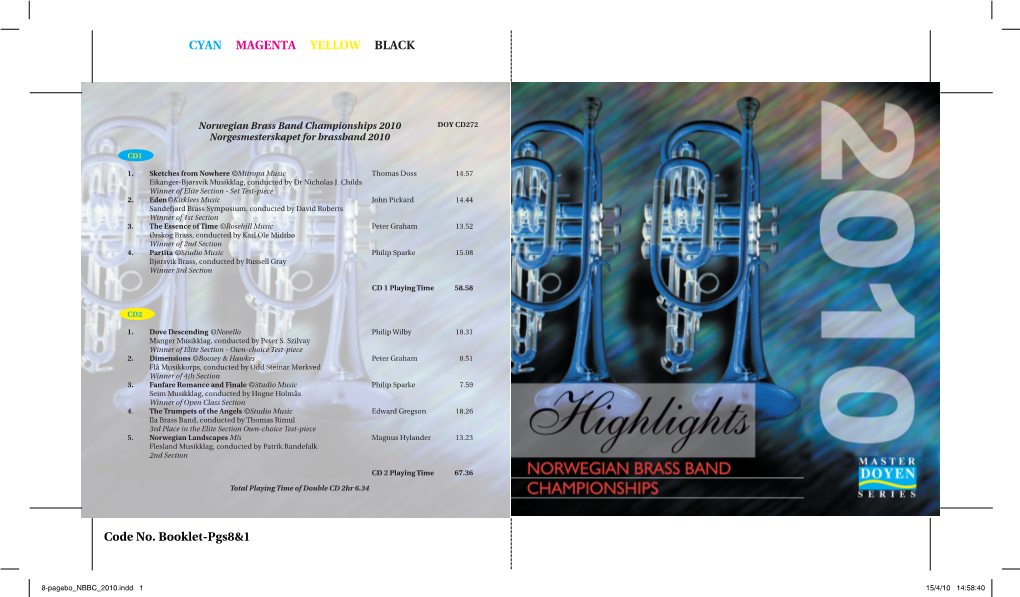 CYAN MAGENTA YELLOW BLACK Code No. Booklet-Pgs8&1