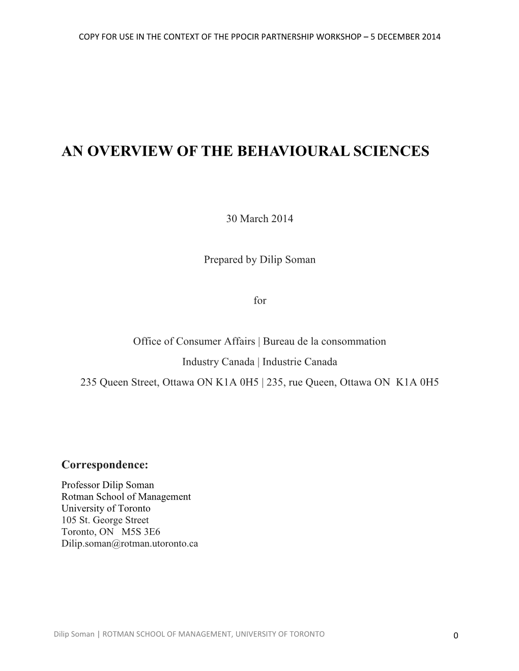 An Overview of the Behavioural Sciences (Soman, 2014)