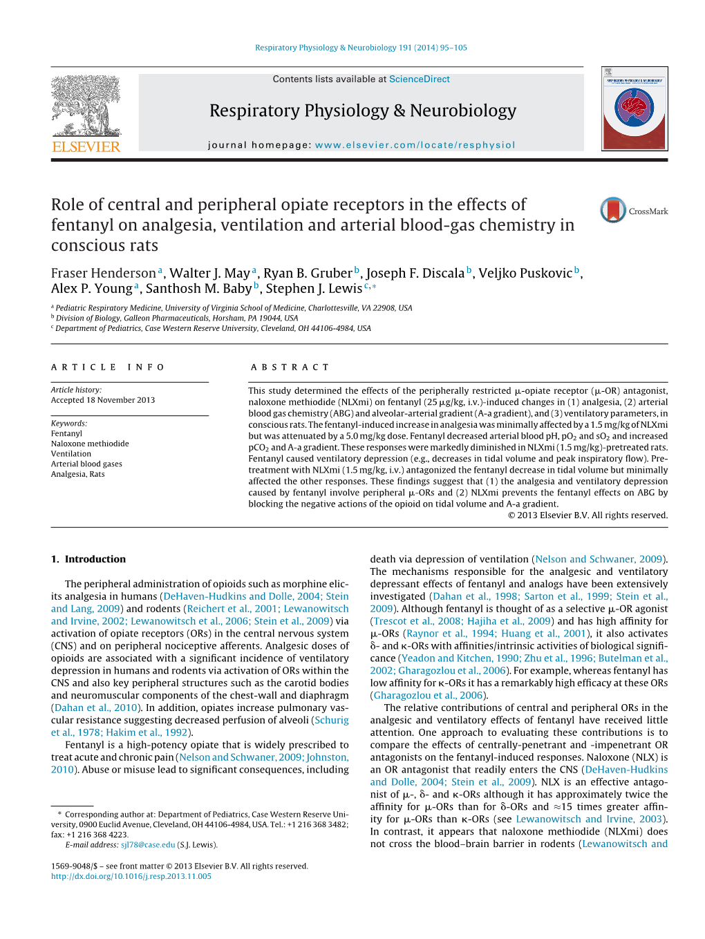 Role of Central and Peripheral Opiate Receptors in the Effects of Fentanyl