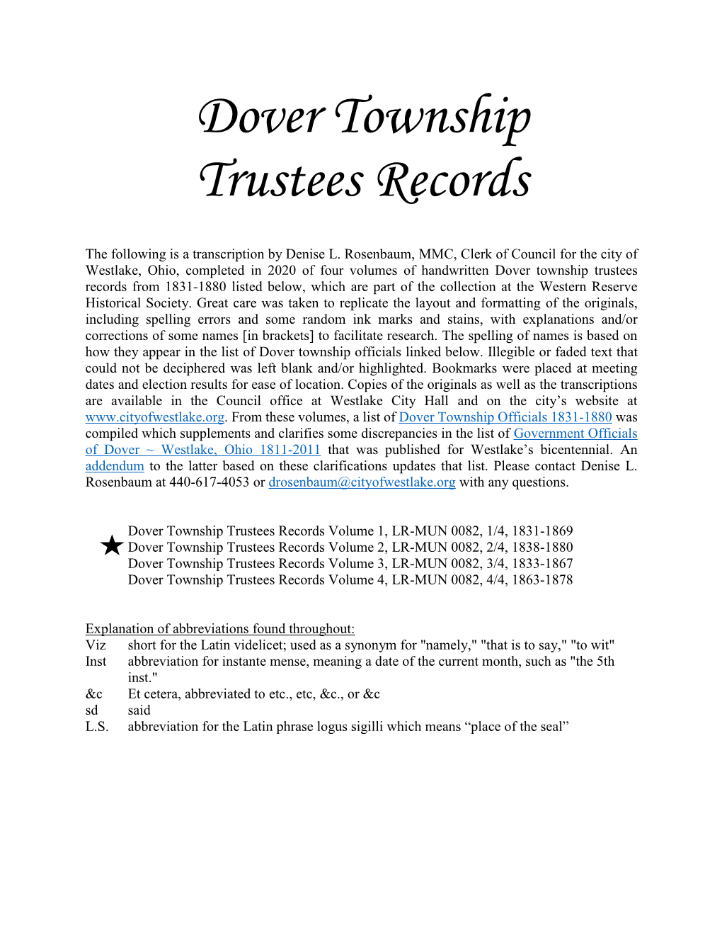 Dover Township Trustees Records