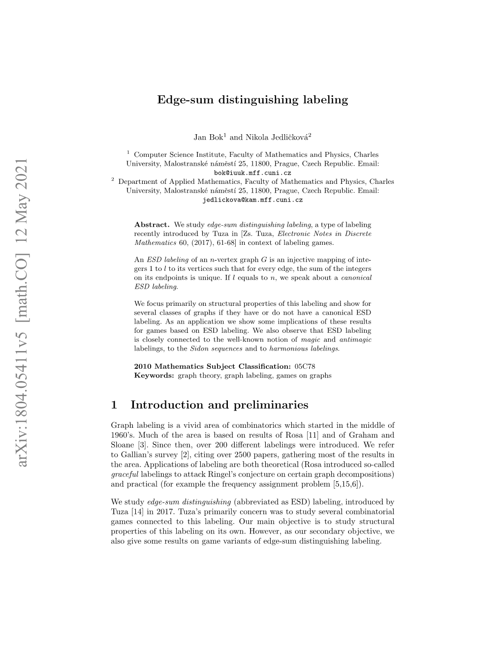 Arxiv:1804.05411V5 [Math.CO] 12 May 2021 the Area