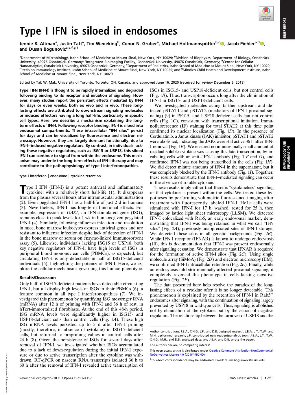 Type I IFN Is Siloed in Endosomes BRIEF REPORT Jennie B