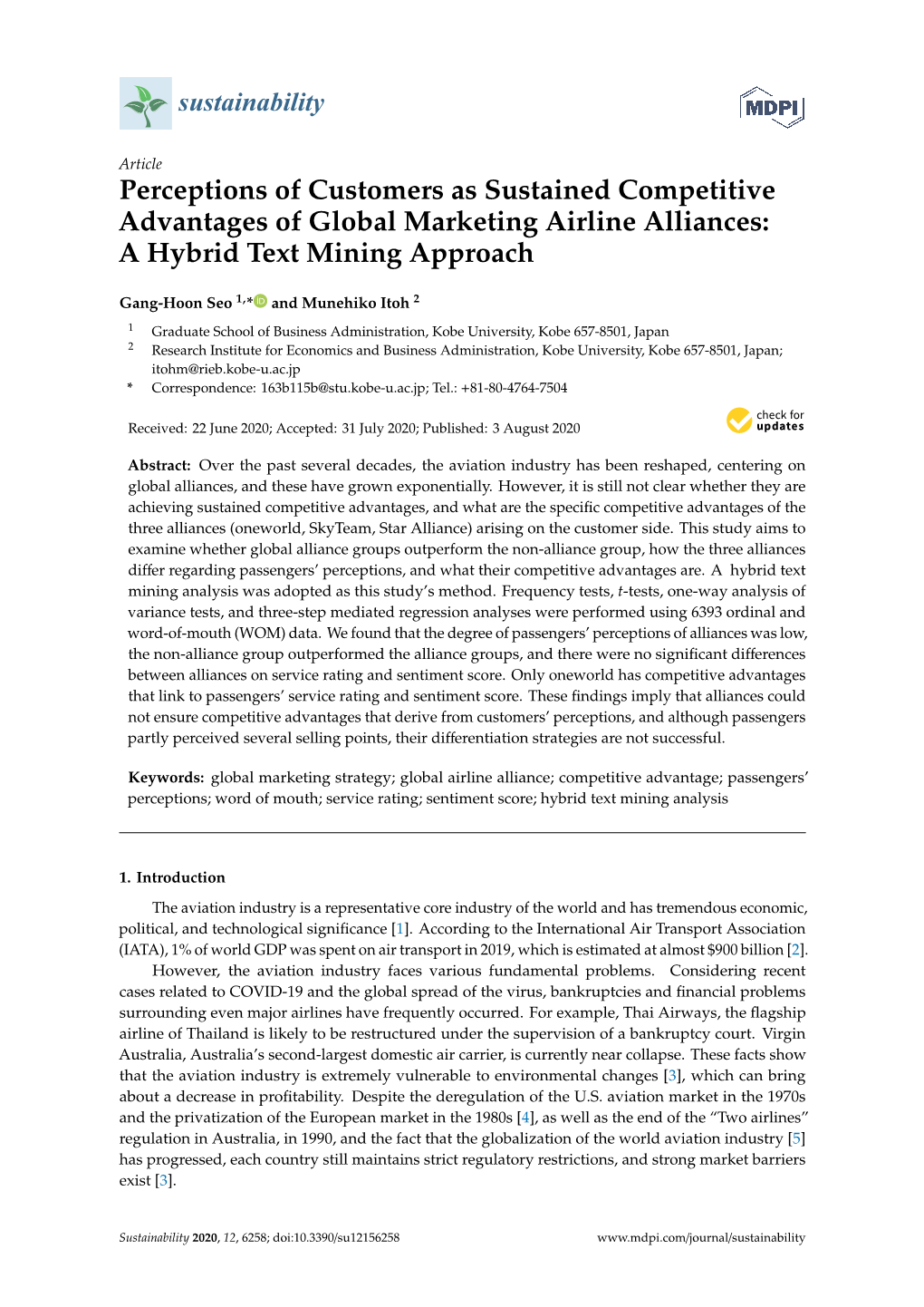 Perceptions of Customers As Sustained Competitive Advantages of Global Marketing Airline Alliances: a Hybrid Text Mining Approach