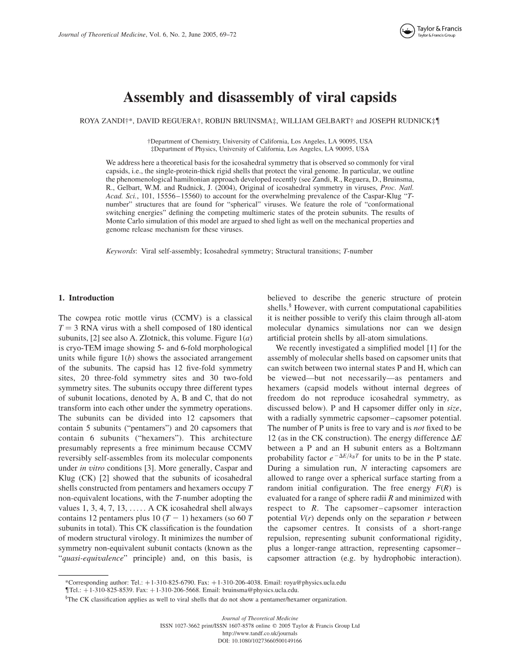 Assembly and Disassembly of Viral Capsids