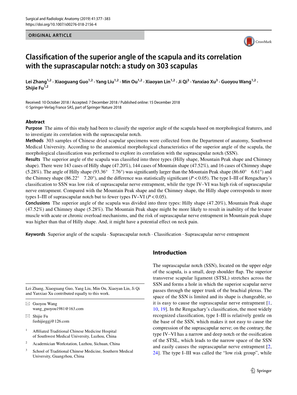 Classification of the Superior Angle of the Scapula and Its Correlation with the Suprascapular Notch: a Study on 303 Scapulas