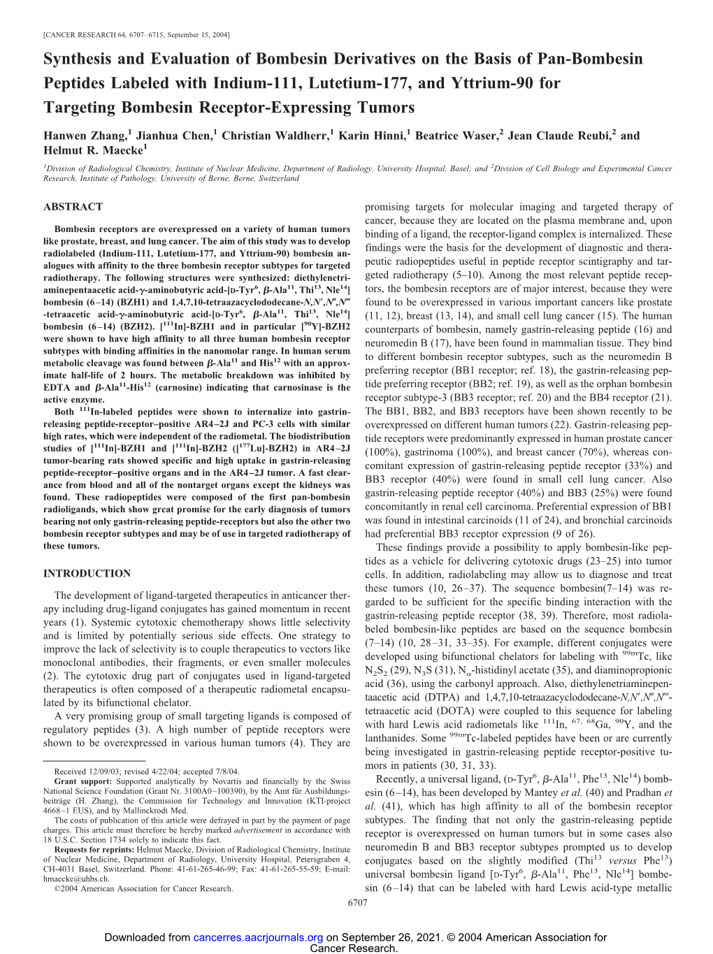 Synthesis and Evaluation of Bombesin Derivatives on the Basis of Pan