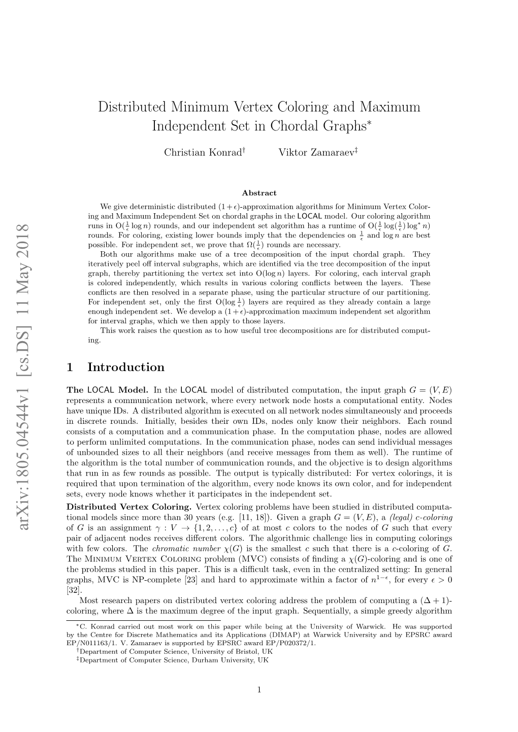 Distributed Minimum Vertex Coloring and Maximum Independent Set in Chordal Graphs∗