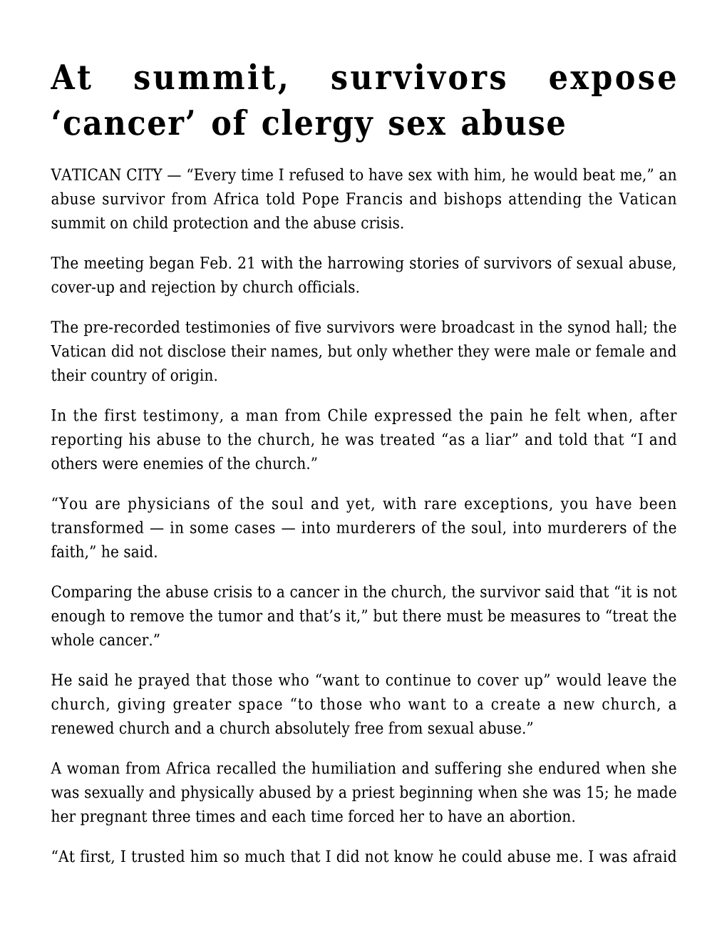 Of Clergy Sex Abuse