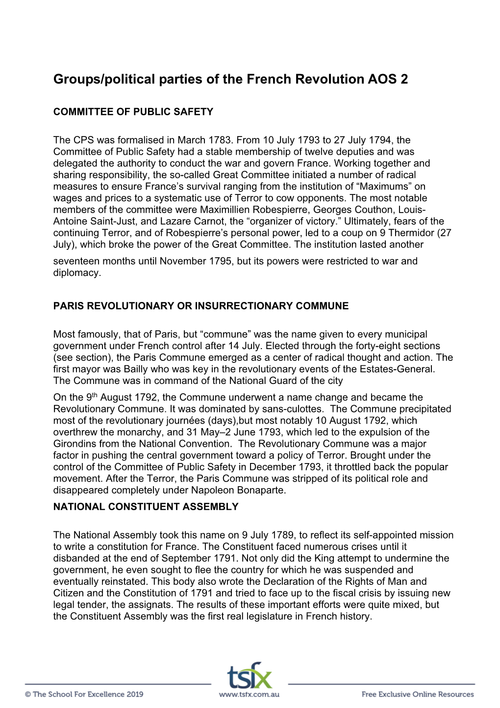 Groups/Political Parties of the French Revolution AOS 2