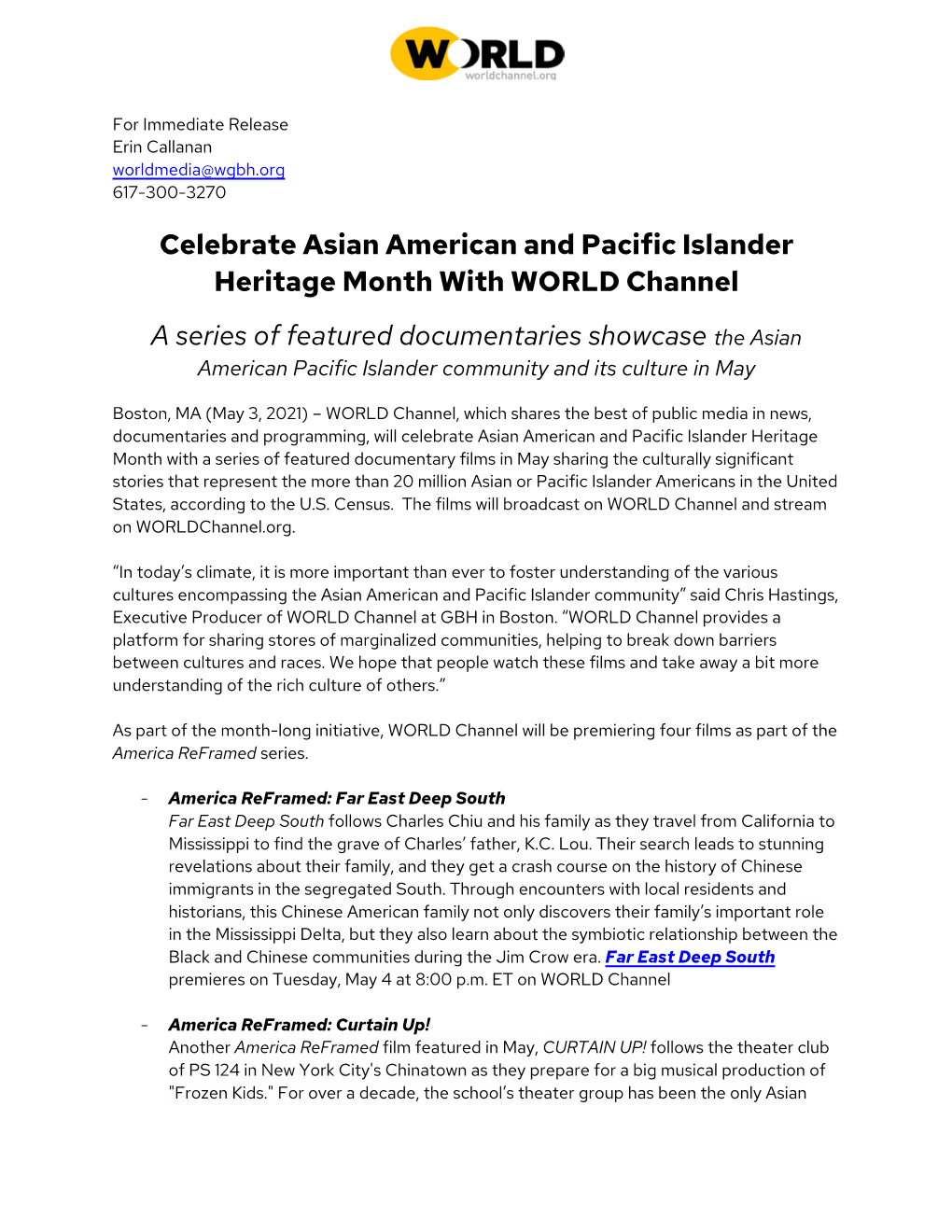 Celebrate Asian American and Pacific Islander Heritage Month with WORLD Channel