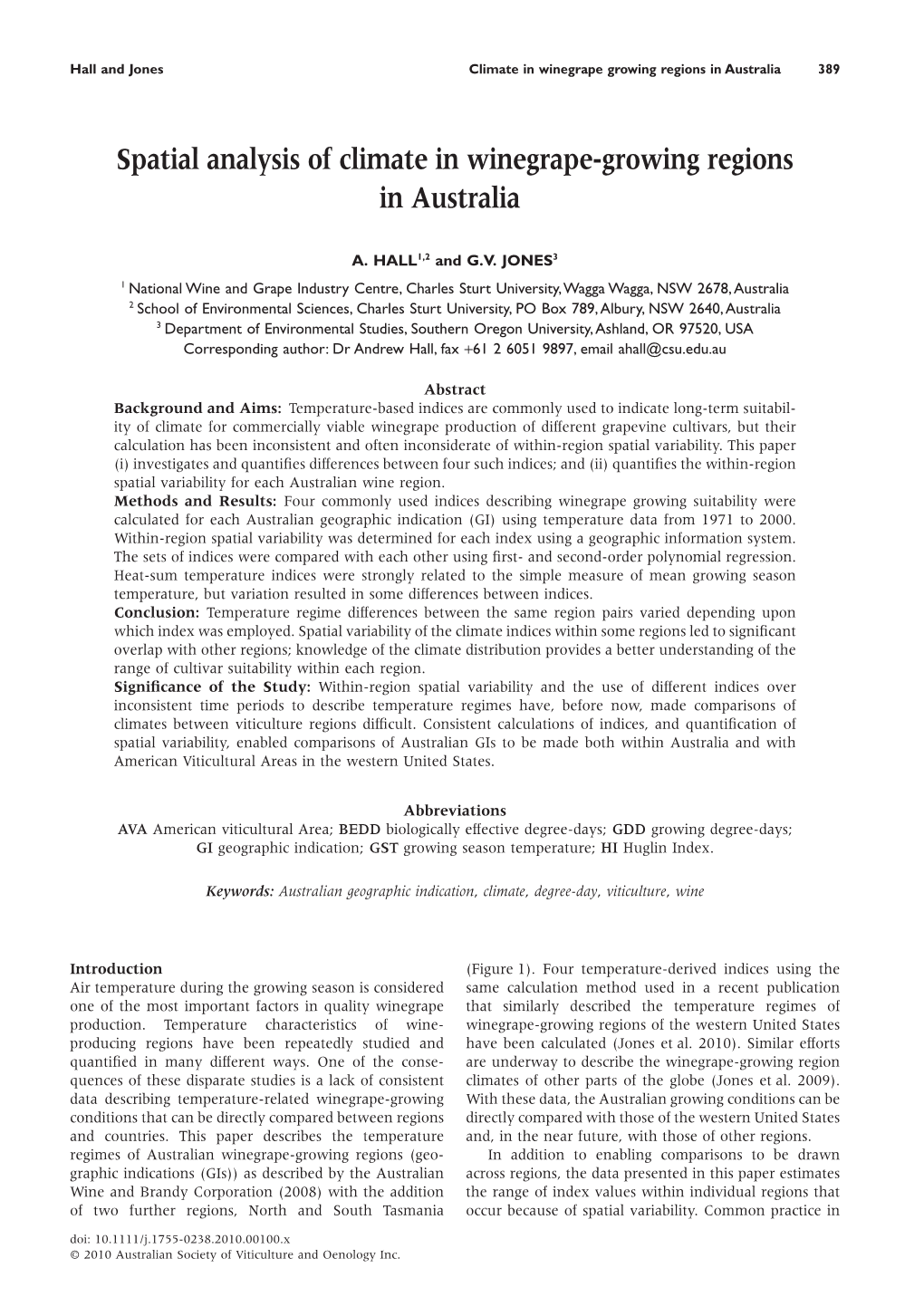 Spatial Analysis of Climate in Winegrape Growing Regions in Australia