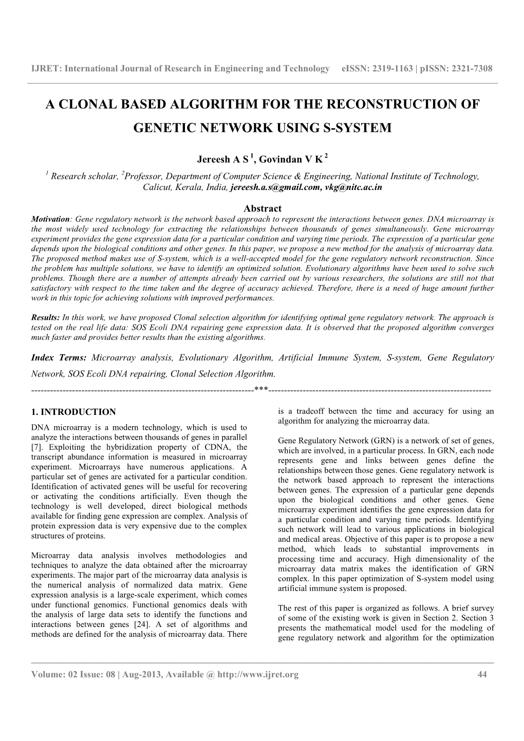 A Clonal Based Algorithm for the Reconstruction of Genetic Network Using S-System